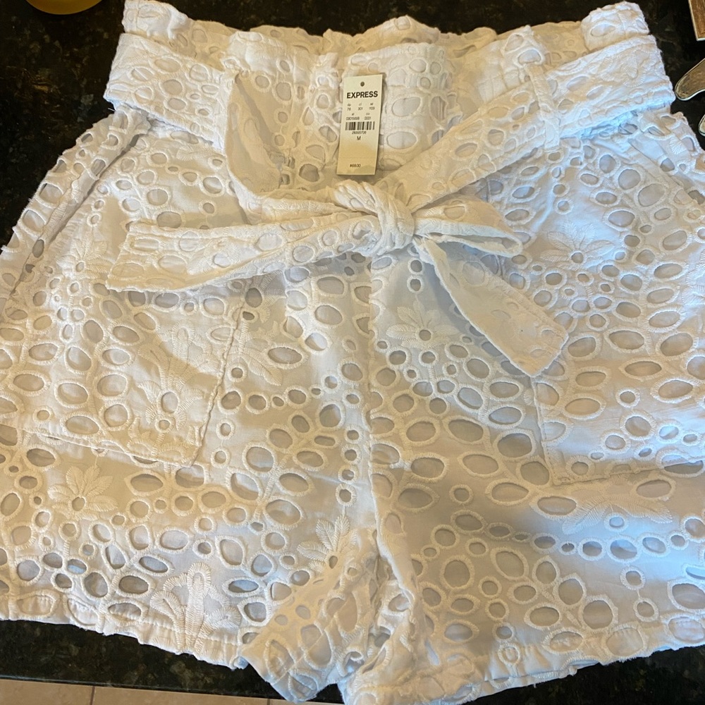 NWT Express White Eyelet Paper-bag Shorts